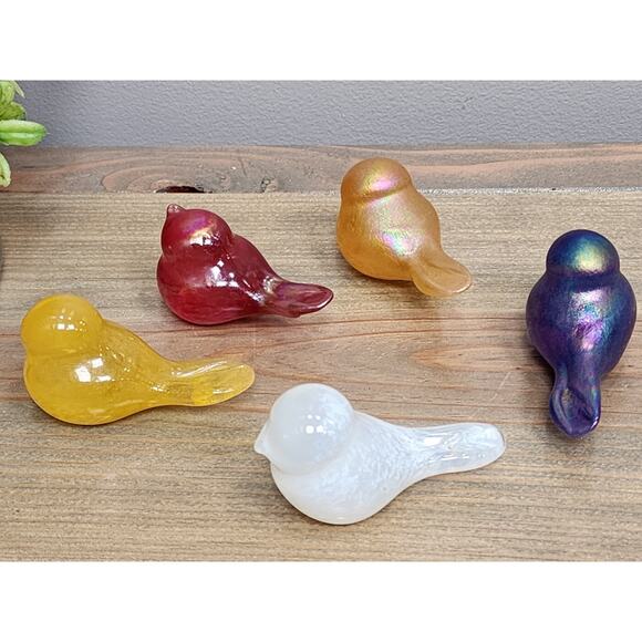 Iridescent Carnival Art Glass Bird Figurine Miniature Lot Of 5 - Picture 5 of 10